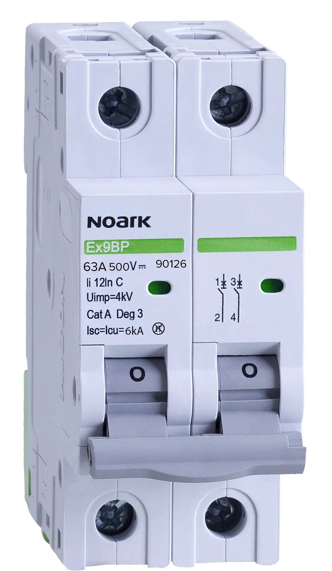 Noark 63 Amp DC Miniature Circuit Breaker MCB 2 Pole K Curve 10kA